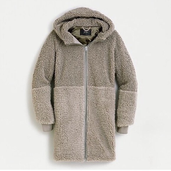 NWT J. Crew Mixed Sherpa Teddy Hooded Coat/Jacket - Picture 4 of 7
